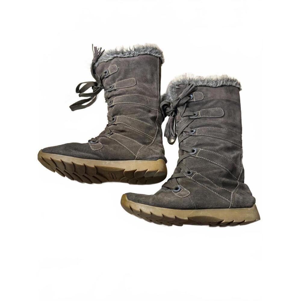 ****ZeroXposur Alpine Leather Boots Women's Sz 8 Brown Faux Fur Trim Lace Up